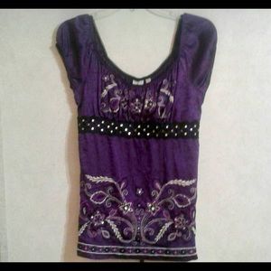 Purple and black rhinestone embellished top L